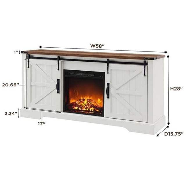 Fireplace TV Stand for 70 75 Inch TV, Large Console Cabinet with Sliding Barn Door,Electric Fireplace TV Cabinet