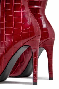 Bottes hautes pour femme, motif pierre, fermeture éclair latérale, couleur rouge bordeaux, talon fin, bout pointu, longues, grande taille 43 - Product Image 5