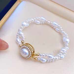 กำไลข้อมือสไตล์ฝรั่งเศสแบบย้อนยุค ประดับด้วยไข่มุกน้ำจืดธรรมชาติ 9-10 เม็ด ขนาด 3-6 มม.  เครื่องประดับฝังมุก 3-6 มม. - Product Image 2