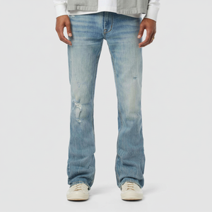 <b>Men</b> Sky Blue Kick Flare <b>Jeans</b> - Unique 70s-Inspired Flared <b>Jeans</b> with <b>High</b> <b>Waist</b>, Perfect for Stylish Casual - Product Image 1