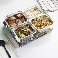 Récipient rectangulaire en aluminium jetable de 450ml Boîte d'emballage à emporter de qualité alimentaire Récipient en aluminium avec couvercles en papier