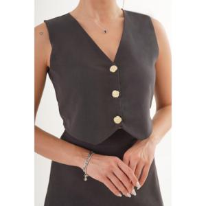 Conjunto de Falda y Chaleco de Gamuza Negra Premium al por Mayor, Traje de Oficina de 2 Piezas para Mujer, para Verano, Largo por Encima de la Rodilla - Product Image 1