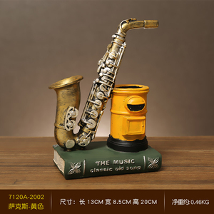 Vente en gros de stylo conteneur en résine vintage personnalisé porte-crayon de bureau au design unique Statuette modèle de saxophone <span class=keywords><strong>violon</strong></span> Style mignon - Product Image 2
