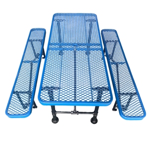 Juego de Mesa y Sillas Plegables Rectangulares Azules de 72 Pulgadas OEM, Mesa de Picnic y Dos Bancos para Acampar al Aire Libre, <span class=keywords><strong>Metal</strong></span> Expandido - Product Image 3
