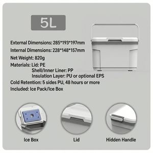 5L Portable <b>Cooler</b> <b>Box</b> Insulated Lunch <b>Box</b> 48H Cold Retention PE PP Material Hidden Handle for Outdoor Camping Travel - Product Image 2