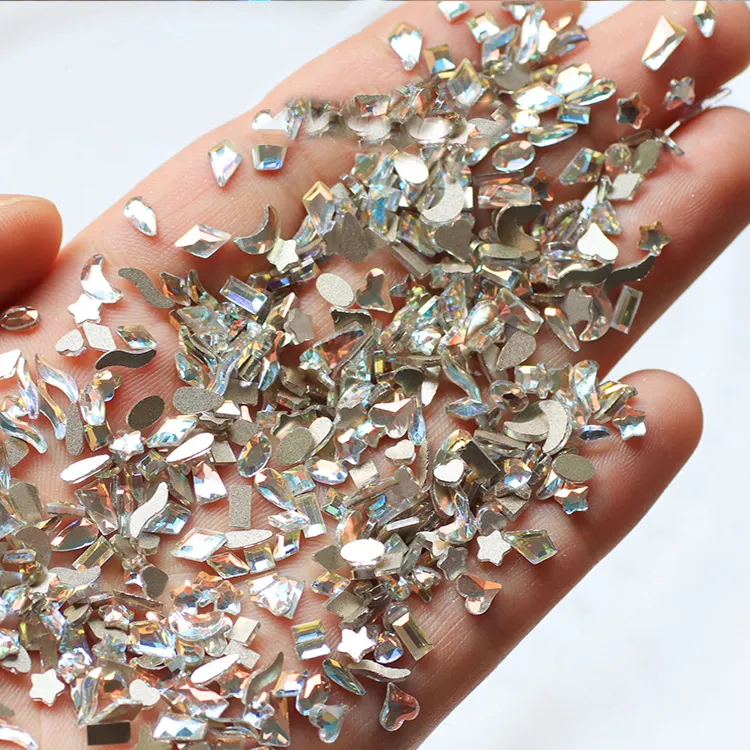 Diamantes de imitación al por mayor, cristal para decoración de uñas, mezcla de tamaños, diamantes planos para uñas