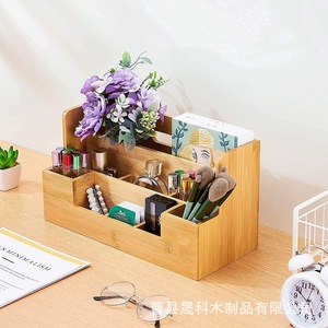Bamboo Desktop Storage <b>Box</b> Multi Layer With Compartments For <b>Makeup</b> And Office Supplies Organizer Rectangle Shape - Product Image 1