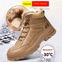 Bottes de protection pour hommes à tige haute en cuir microfibre, doublées de polaire, isolées en coton, chaudes, antidérapantes, résistantes à l'usure, pour l'hiver