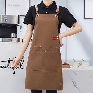 Tablier de travail personnalisé avec logo, en coton, ajustable, avec poches, style long, pour femmes et hommes - Product Image 1