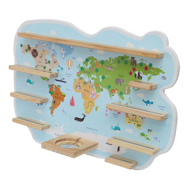 Factory Wholesale Tonie Regal Toy Storage Wooden Rack Wall Mounted Hanging Plywood Kids Toniebox World Map Shape Wood Shelf