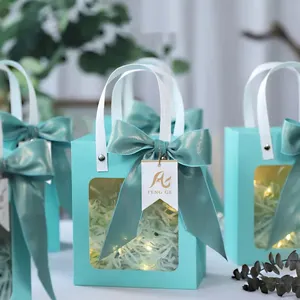 Kotak hadiah jendela transparan desain baru 2023 kotak kemasan hadiah pernikahan ulang tahun dengan tas kertas pita