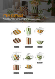 Juego de vajilla de cerámica artística FENN, diseño geométrico a rayas/lunares, vajilla de porcelana hecha a mano para regalo de decoración de comedor - Product Image 6