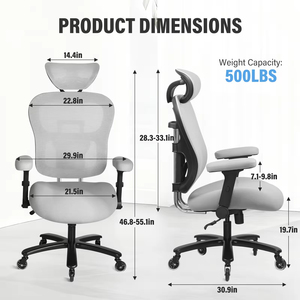 Silla de oficina ergonómica de malla grande y alta de 500 libras con reposabrazos abatibles y soporte lumbar con inclinación bloqueable - Product Image 4
