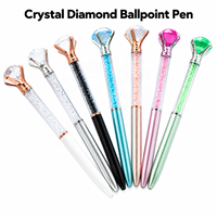 Stylo à bille fantaisie avec corps en plastique léger, corps orné de pierres brillantes et pointe en forme de grand diamant, écriture fluide, en stock, pour bureau et école