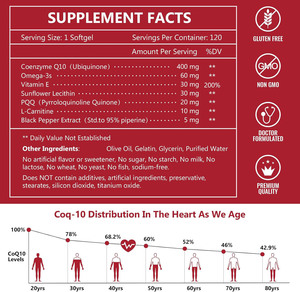 Hezong OEM CoQ10 Natural 400mg Cápsulas Blandas ANTIOXIDANTE MEJORADO <span class=keywords><strong>BioPerine</strong></span> Mejora la Inmunidad Sueño Energía Apoyo para el Corazón y el Cerebro 120 - Product Image 6