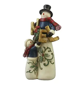 Decoração de natal estatueta da família do boneco de neve, estatueta poliresina para decoração de casa para férias