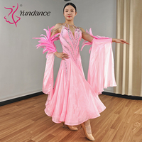 Costume de danse de salon lyrique sur mesure pour femmes Yundance B-25145, robe de compétition de valse en satin rose et mousseline