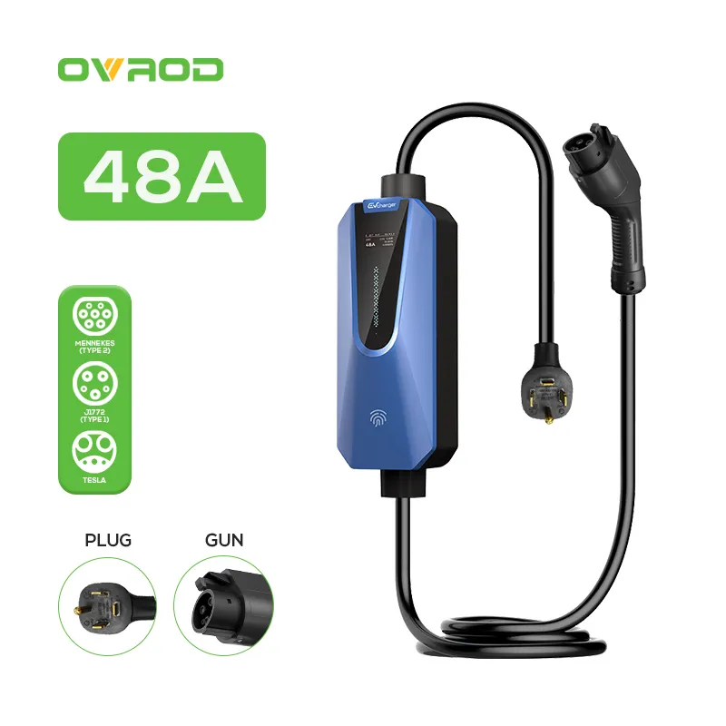 Ovrod 48A EV מטען סוג 1 Wifi מהיר תחנת טעינה חשמלית ניידת רמה 2 נייד סופר מטען חשמלי לרכב מטען EV