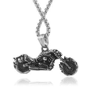 Pendentif moto flamme en acier titane, chaîne argentée et dorée 3.0*60cm, pendentifs thématiques pour hommes, cadeau, bijoux de mode - Product Image 2