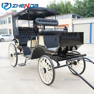 Chariot à chevaux noir ZHENDA avec roues et auvent blancs pour mariage ou visites touristiques - Product Image 1