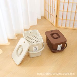 Tea Waste <b>Bucket</b> <b>With</b> <b>Lid</b> Square Plastic Tea Dregs Filter For Tea Water Drainage Cream White Color - Product Image 4