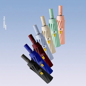 <span class=keywords><strong>Parapluie</strong></span> de Pluie Automatique Pliant Personnalisé à Trois Volets, Couleur Unie, Protection UV, Revêtement Noir, pour Hommes - Product Image 1