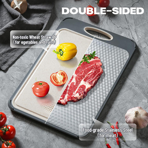 ステンレス鋼カッティングボード小麦ストロー野菜チョッピングブロック2 in 1両面キッチン - Product Image 2