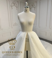 Robe de mariée QUEENS GOWN élégante avec appliques en dentelle, traîne détachable, jupe de mariée amovible en tulle doux et moelleux couleur ivoire, style cathédrale