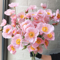 Fleur de pavot artificielle en soie blanche et rose de haute qualité avec tige floquée pour la décoration de mariage, de la maison, du salon, de la table et des fêtes - Vente en gros