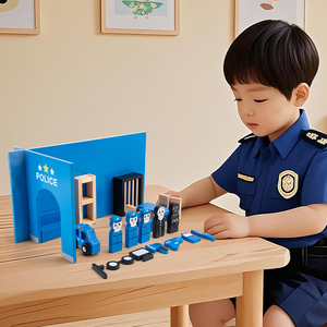Madeira Police Doll House <span class=keywords><strong>Toy</strong></span> Wooden Play Set Móveis Play Set Crianças 3D Police <span class=keywords><strong>Toy</strong></span> Simulação <span class=keywords><strong>Mini</strong></span> Police Set para Crianças