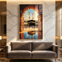 Décoration d'intérieur : Tableau lumineux LED en verre et céramique, avec calligraphie islamique de la Mecque, représentant la Mosquée Al Haram, encadré, effet diamant
