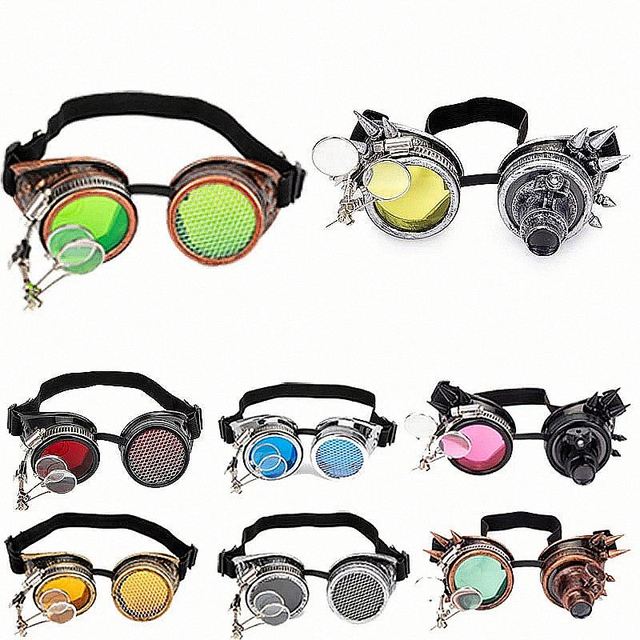 Wholesale Fashion Retro Men Women Party Punk Glasses Welding Goggles Round Steampunk Sunglasses With Magnifier