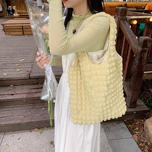 <b>Pink</b> Crochet Tote Bag Lichee Pattern Bohemian Style Summer Large Capacity Two Handles Open Top - Product Image 5