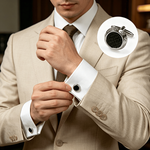 Boutons de manchette en émail argent et noir pour chemise de ville, cadeaux pour hommes - Product Image 1
