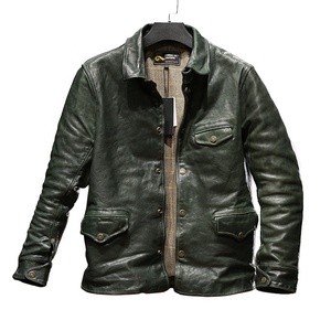 جاكيت جلد حصان مخصص شمعي زيتي خضري مبطن للجنسين جاكيت جلد براكمان بألوان تراثية - Product Image 1