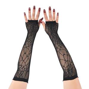 Mujeres Cosplay Punk Goth Flat-Fingered Hole-Cut Cross Net Mesh Fingerless Stretch Mittens para Halloween Costume Party Guantes - Product Image 5