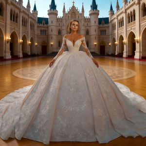 Abito da sposa a maniche lunghe in pizzo a trapezio, personalizzabile, di alta qualità, ecologico, per il <span class=keywords><strong>2026</strong></span> - Nuovo arrivo per il dropshipping - Product Image 6
