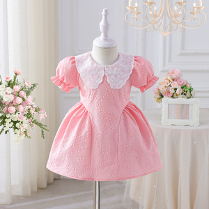 Vestito Estivo per Bambina, <span class=keywords><strong>Dolce</strong></span> ed Elegante, con Collo in Pizzo, Maniche a Palloncino, Stile Principessa, Gonna Floreale Retrò Soffice, ODM - Product Image 1