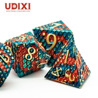 Pour Udixi Logo personnalisé donjons et Dragons RPG jeu de dés en métal échelle de Dragon polyédrique Orange et bleu emballé dans une boîte en métal