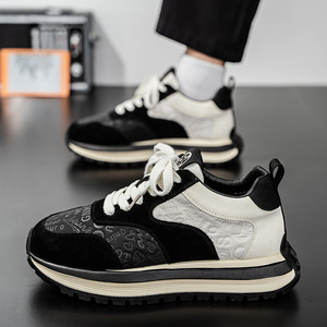 Zapatos Deportivos Casuales de Cuero Genuino para Hombre, Transpirables, con Suela Gruesa, Diseño Versátil que Aumenta la Altura - Product Image 1