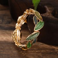 Nouvel Arrivage Bracelet Élastique Vintage en Alliage de Zinc Émaillé, Motif Feuille Géométrique, Simple, Frais, Irrégulier, Accessoire de Main Délicat