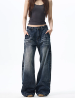 Merek Trendi Amerika, High-end, Gaya Ruffian, Tampan, Streetwear, High Street, Vintage, Sickle, Straight-leg Denim, Loose Fit, Mid