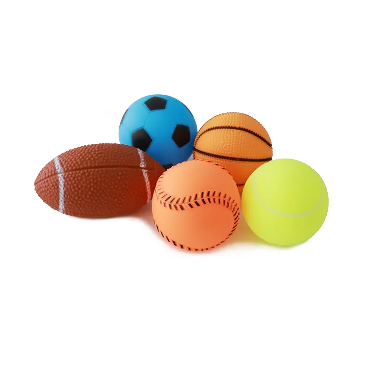新着プラスチックビニールラバースポーツおもちゃインタラクティブ犬のトレーニングフェッチプレイ弾力のあるきしむ犬のボールのおもちゃ