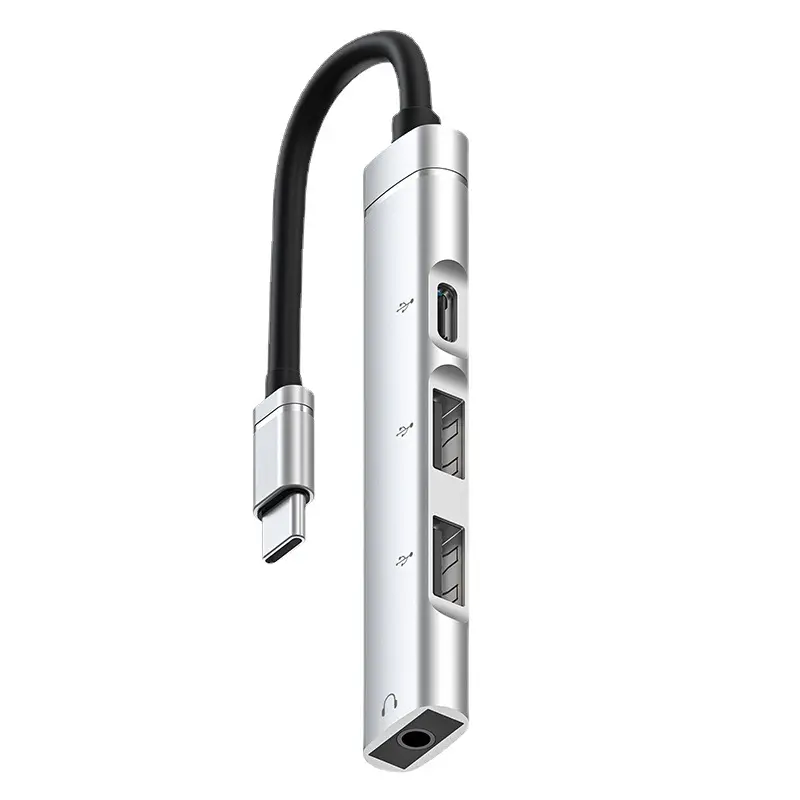 4-in-1 유형 C USB 허브에 PD 오디오 잭 타입 C 3 포트 USB 2.0 허브 플러그 앤 플레이 마우스 키보드 태블릿 용 고속 충전