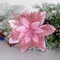 Haut de gamme 14cm grand poinsettia artificiel arbre de noël paillettes fleurs grande décoration en gros de l'usine
