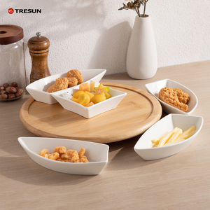 Plateau de service en bambou de qualité supérieure, plateau de service rotatif (Lazy <span class=keywords><strong>Susan</strong></span>) avec 5 compartiments amovibles, ensemble de service pour chips et sauce - Product Image 3
