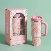 Everich Mug de voyage isotherme à double paroi en acier inoxydable de 30 oz pour l'aventure en extérieur, avec poignée et pailles, coffret cadeau