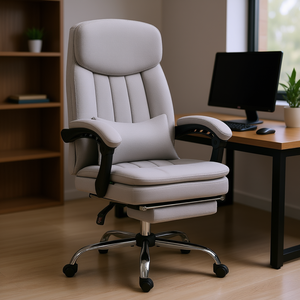 Silla de Oficina de Cuero PU Gris Claro con Masaje por Vibración, Soporte Lumbar Reclinable y Reposapiés, Silla Ejecutiva para Escritorio - Product Image 2