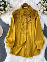 Chemisier léger et respirant à col fleuri en dentelle ajourée pour femme, idéal printemps-automne, protection solaire, style décontracté