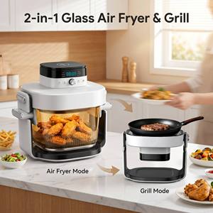 หม้อทอดไร้น้ำมันแบบแก้ว 2 in 1 ขนาด 7QT พร้อมตะแกรงย่าง สำหรับขายส่งในบราซิล - Product Image 1